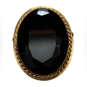 Vintage black faceted glass goldtone brooch